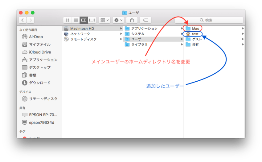 Macのアカウント名、ホームディレクトリ名変更方法 DBox