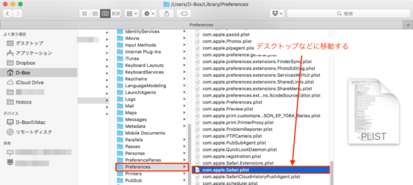 Mac 「com.apple.Safari.plist」場所