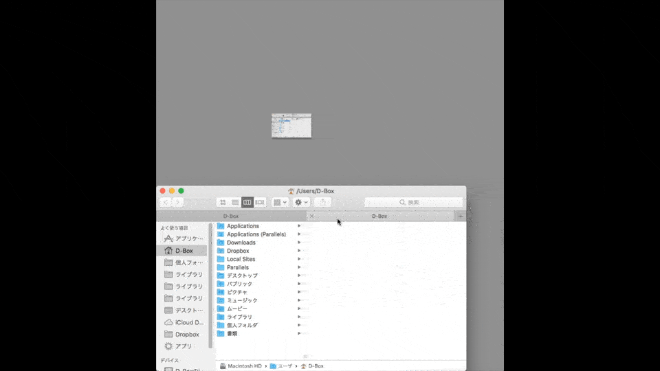 Mac-Finderの小さな画面が残る操作
